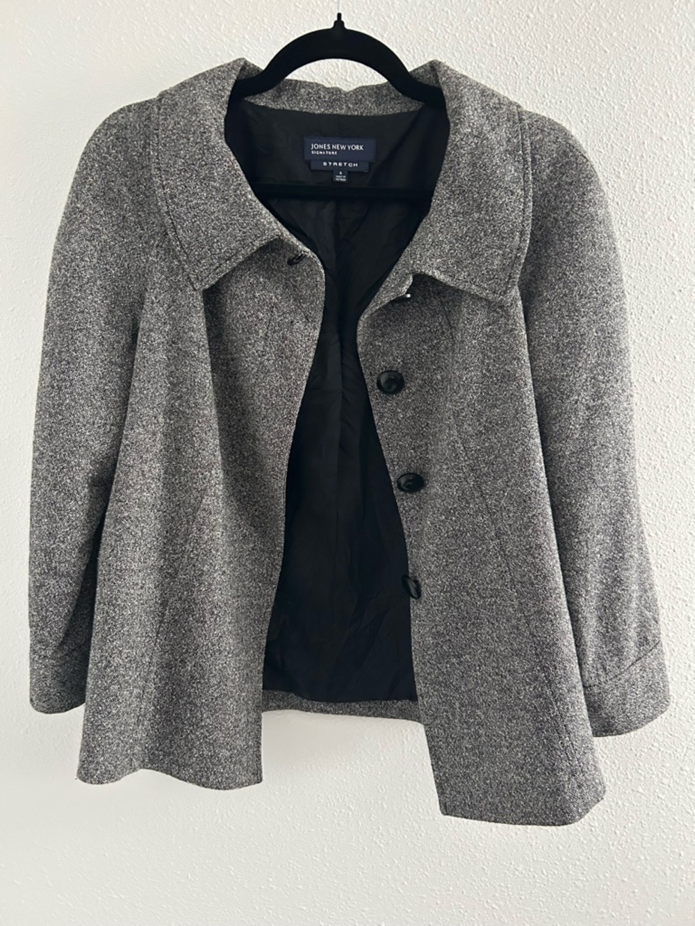 Jones New York Signature Gray Tweed Peacoat Jacket